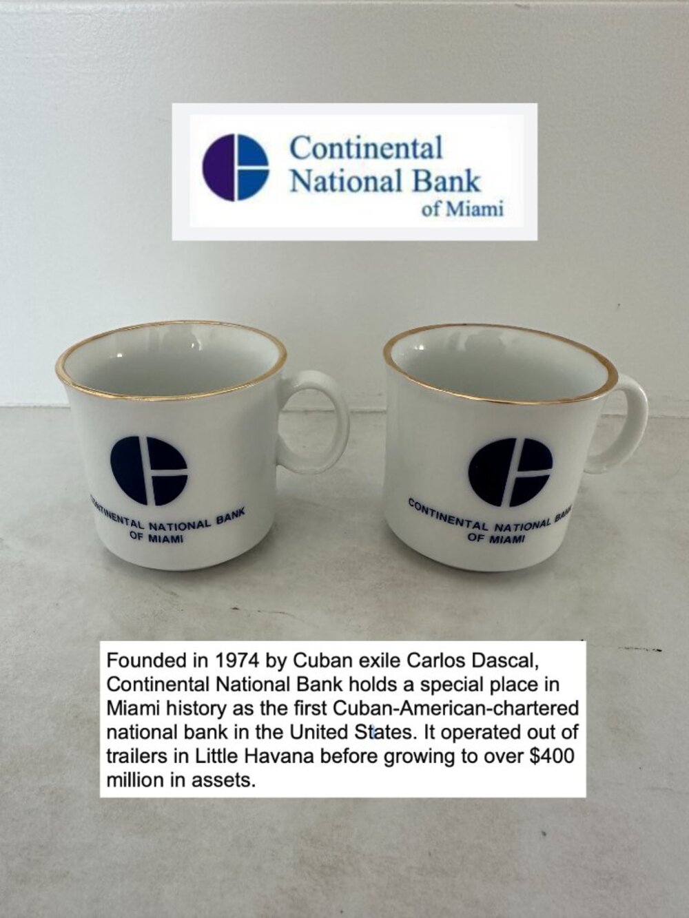 CUBAN Founded 1974 RARE VINTAGE Continental National Bank Of Miami Espresso Cups